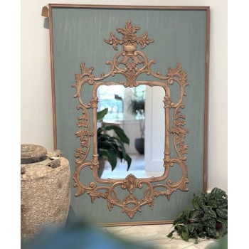 لوحة مرايا من الخشب الطبيعي حفر يدوي L9771