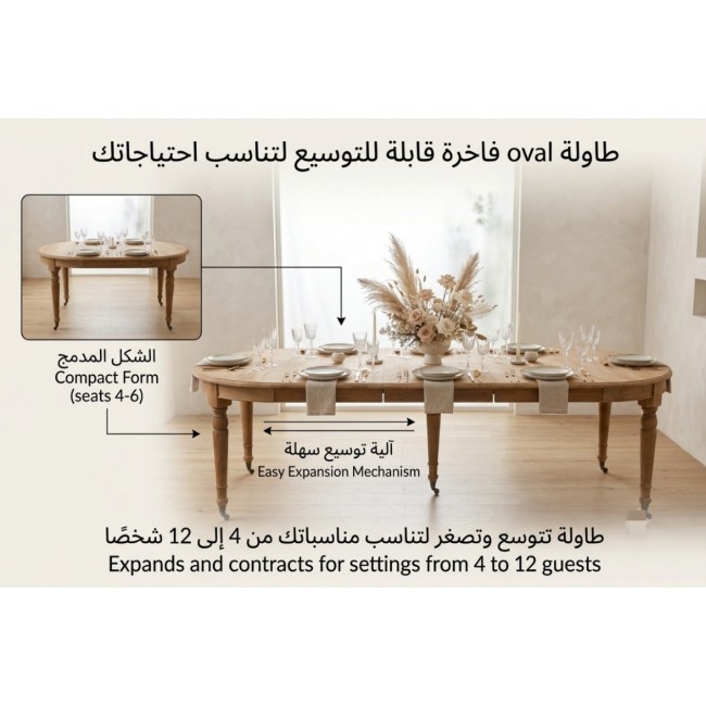 طاوله الطعام البيضاوية القابلة للتمدد باللون الخشبي المعتق اجمع العائلة والأصدقاء حول الفخامة الريفية الفريدةL1512021 طاوله الطعام البيضاوية القابلة للتمدد باللون الخشبي المعتق اجمع العائلة والأصدقاء حول الفخامة الريفية الفريدةL1512021