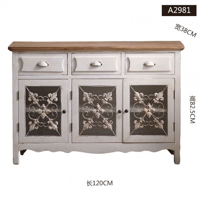 كونسول جداري مصنوع من الخشب الطبيعي مطعّم بالمعدن المشغول والزجاج L8106