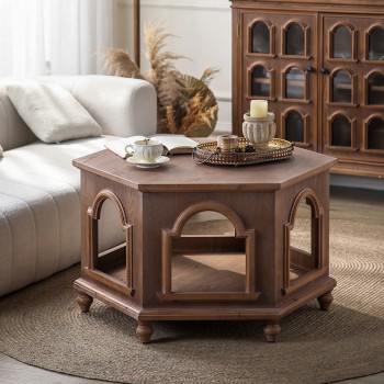 طاولة وسط من الخشب الطبيعي كلاسيك 8837