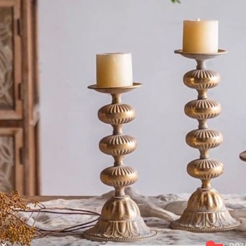 شمعدان معدن معتق ذهبي بتصميم هندي متوفر حجم واحد -L4774 شمعدان معدن معتق ذهبي بتصميم هندي متوفر حجم واحد -L4774