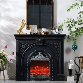 كونسول مدفأة مزود بشاشه 3d مصنوع من الخشب الطبيعي كلاسيك اسود -L4820