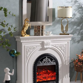 كونسول مدفأه مزود بشاشة 3d مصنوع من الخشب الطبيعي كلاسيك  ابيض -L4821