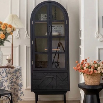 كونسول خشبي طراز فرنسي باب مقوس زجاجي فاخر -L4684