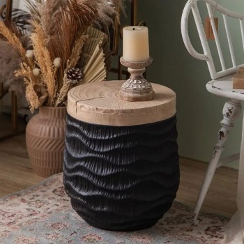 طاوله  دائريه  اسود  جانبيه بحافه  معتقه بنمط حديث -L4745