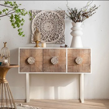 كونسول خشب طبيعي حفر معتق تصميم عصري حديث -L4748