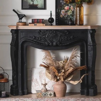 كونسول مدفأه جداري اسود خشب طبيعي -L4717