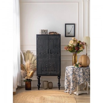 كونسول اسود خشب صلب مودرن حفر يدوي -L4704