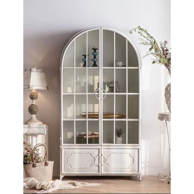 كونسول جداري بتصميم فرنسي حديث انيق باب زجاج مقوس حديد -L4725