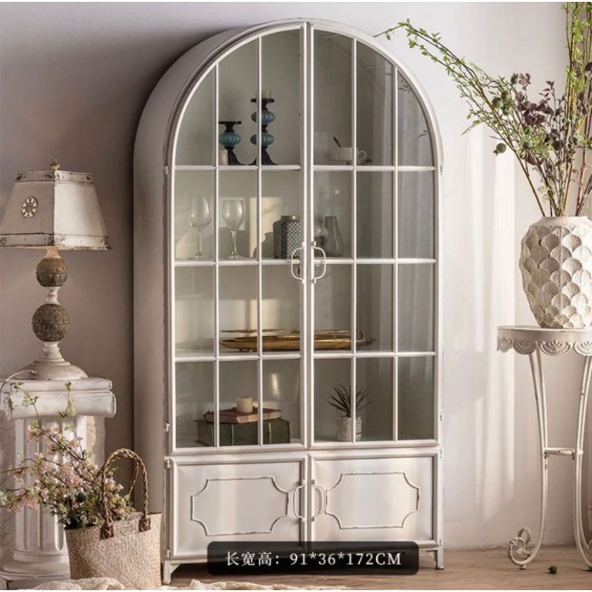 كونسول جداري بتصميم فرنسي حديث انيق باب زجاج مقوس حديد -L4725