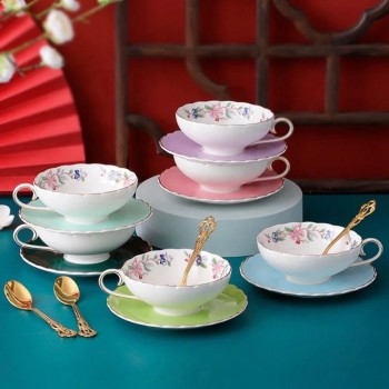 كوب وطبق كلاسيك راقي من سراميك -متوفر بعدة اللوان 3506