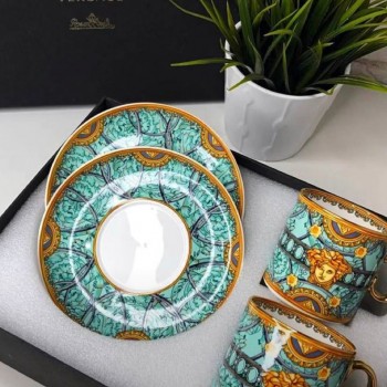 طقم كوبين شاي بمقبض ذهبي وصحنين براند فرزاشي مكون 4قطع -66-4108