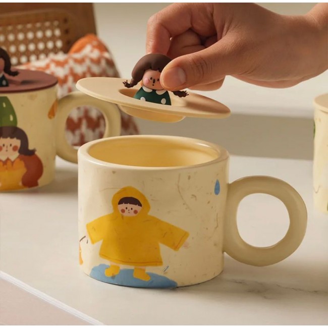 كوب قهوه لطيف مع غطاء شخصية زوجين-1 -L3520 كوب قهوه لطيف مع غطاء شخصية زوجين-1 -L3520