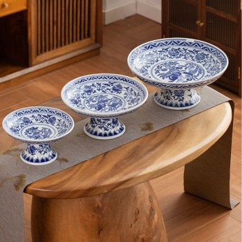 وعاء فاكهه  بقاعده  بالونين الازرق والابيض من السراميك ب 3 احجام -L4158