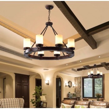 ثريا سقفيه مودرن خشب زان ومعدن من 8 لنبات LED -90024