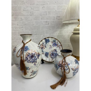 طقم فازه سيراميك فاخره بنقوش الزهور 3 قطع- 6624