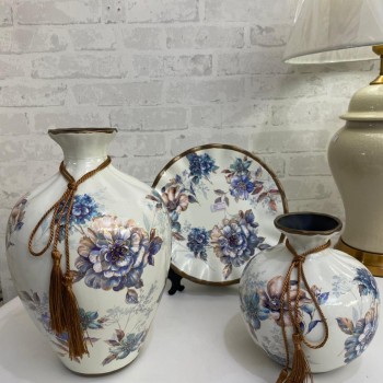 طقم فازه سيراميك فاخره بنقوش الزهور 3 قطع- 6624 طقم فازه سيراميك فاخره بنقوش الزهور 3 قطع- 6624