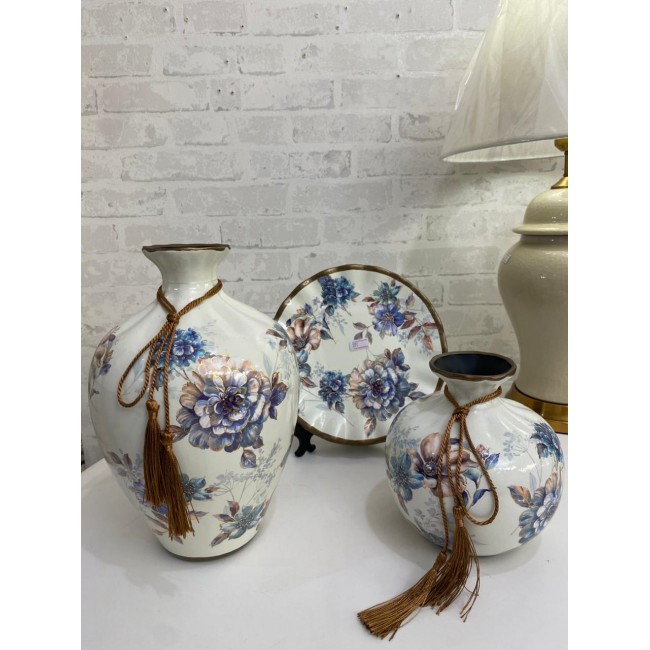 طقم فازه سيراميك فاخره بنقوش الزهور 3 قطع- 6624