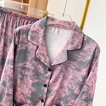 طقم بجامه نسائي باكمام طويل بنطلون حرير L3850