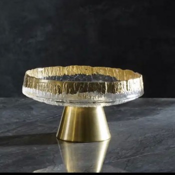 صينيه زجاجيه مذهبة الاطراف بقاعده ذهبيه 3605