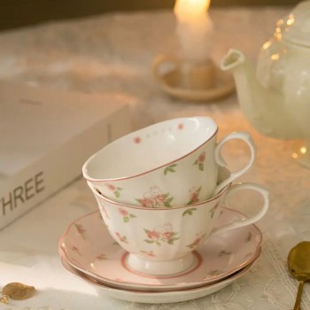 كوبين طقم وصحن 2 سيراميك  طباعه ورديهL3511