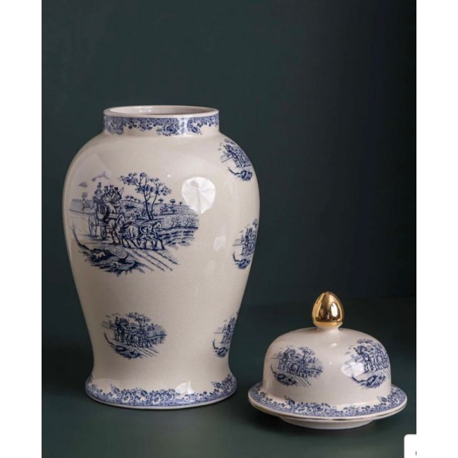 فازه بغطاء سيراميك بتصميم ريفي مثالي لديكور المنزل L5910