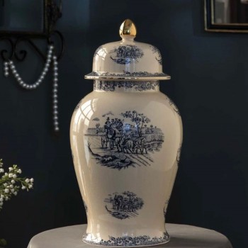 فازه بغطاء سيراميك بتصميم ريفي مثالي لديكور المنزل L5910