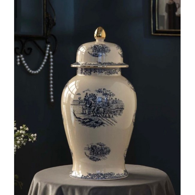 فازه بغطاء سيراميك بتصميم ريفي مثالي لديكور المنزل L5910