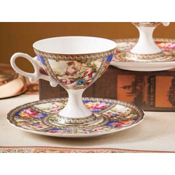 فنجان قهوه وصحن سيراميك بتصميم فكتوريا 7275