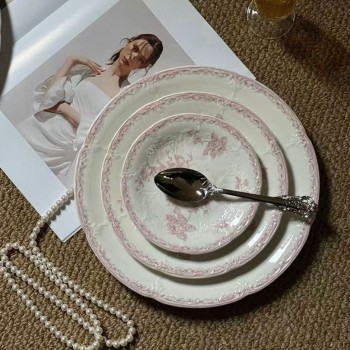 صحن سيراميك وردي للعشاء متوفره 3 احجام L7225 صحن سيراميك وردي للعشاء متوفره 3 احجام L7225