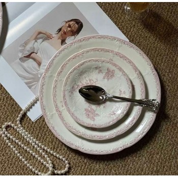 صحن سيراميك وردي للعشاء متوفره 3 احجام L7225 صحن سيراميك وردي للعشاء متوفره 3 احجام L7225