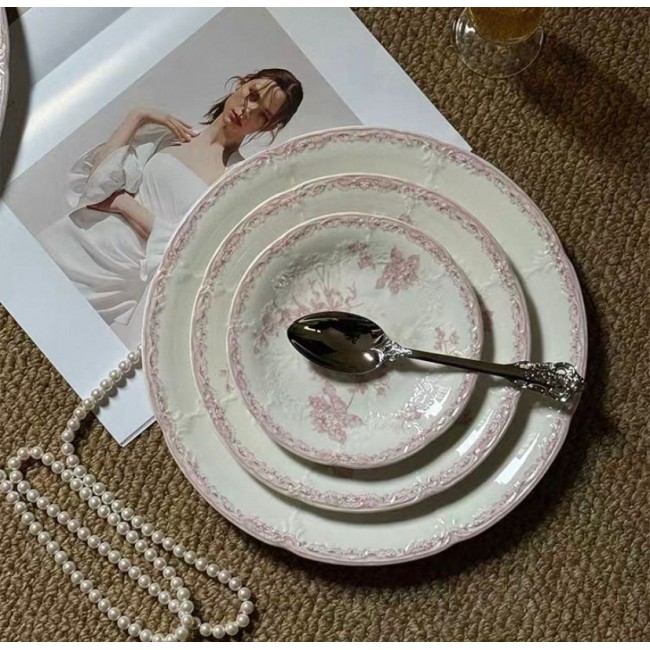 صحن سيراميك  وردي للعشاء متوفره 3 احجام L7225