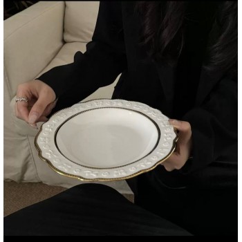 صحن سيراميك ابيض مذهب للعشاء 7250