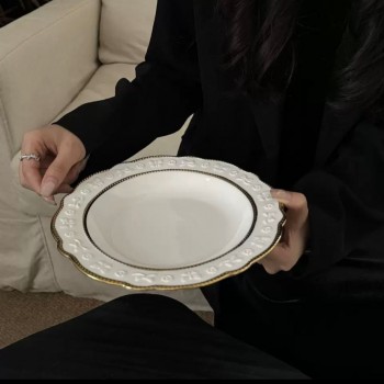 صحن سيراميك ابيض مذهب للعشاء 7250 صحن سيراميك ابيض مذهب للعشاء 7250