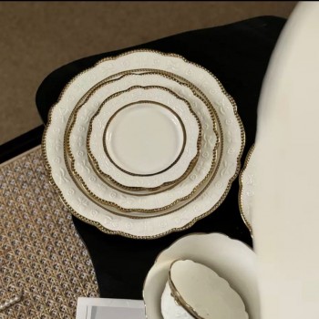 صحن ابيض مذهب سراميك لمائدة العشاء فاخر متوفر 3 احجام 7247 صحن ابيض مذهب سراميك لمائدة العشاء فاخر متوفر 3 احجام 7247