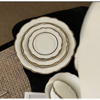 صحن ابيض مذهب سراميك لمائدة العشاء فاخر متوفر 3 احجام 7247