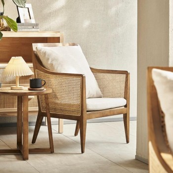 كرسي مصنوع من خشب الزان والرتان الطبيعي 7302