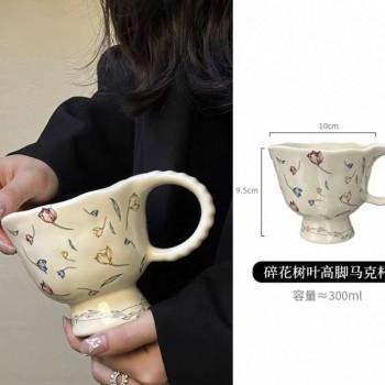 كوب سيراميك بنفوش زهور بتصميم اوربي 7241