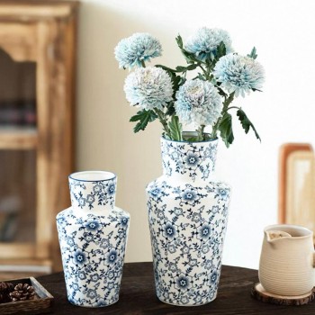 فازه سيراميك مزخرفه بزهور زرقاء متوفر حجمين 6962