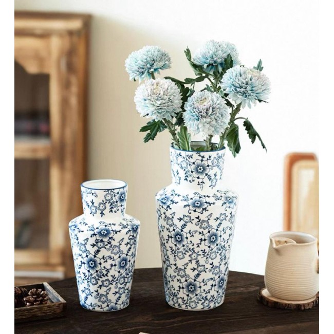 فازه سيراميك مزخرفه بزهور زرقاء متوفر حجمين 6962