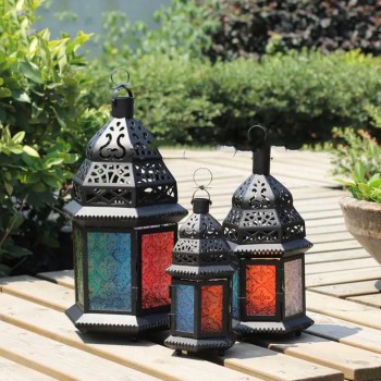 شمعدان من معدن بتصميم فانوس متوفر 3 احجام ملائم للمناسبات -3722