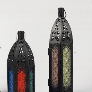 شمعدان معدن بتصميم فانوس متوفر الحجمين -3718