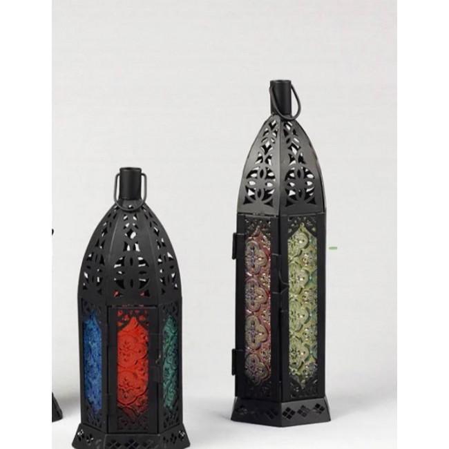 شمعدان معدن بتصميم فانوس متوفر الحجمين -3718