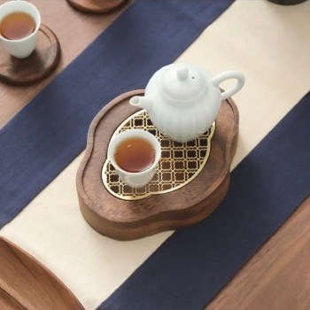 صينية شاي من الخشب الصلب وحامل وعاء L4351