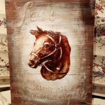 لوحه خشب برسمة خيل معدني  بتصميم ريفي -4447