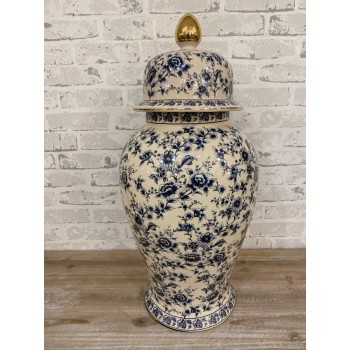 فازه بغطاء سيراميك مزخرفه بنقوش زرقاء 5911