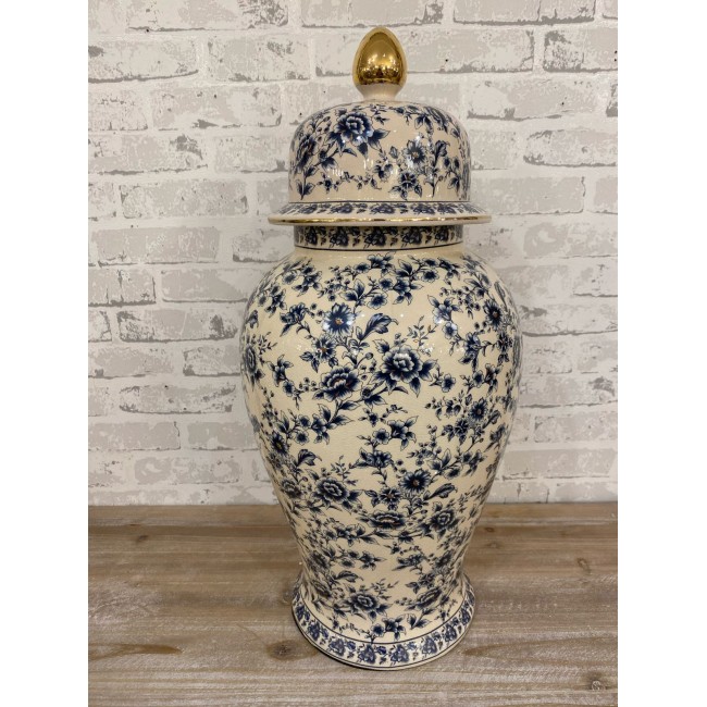 فازه بغطاء سيراميك مزخرفه بنقوش زرقاء 5911