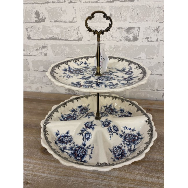 حامل حلويات سيراميك فاخر بنقوش زرقاء 6630