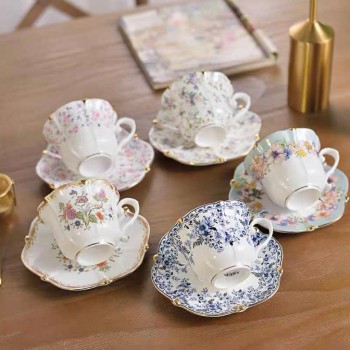 فنجان و صحن سيراميك فاخر بتصاميم الورود الريفيه5835 متوفر 5 اشكال 