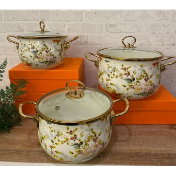 طقم اواني طهي سيراميك بتصميم ريفي  3 قطع6181